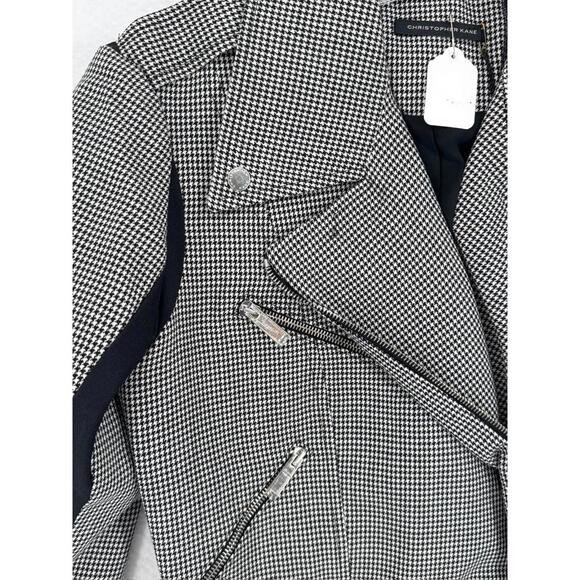 Christopher Kane Black White Houndstooth Wool Collared Moto Jacket Sz 8 NEW - Picture 3 of 8